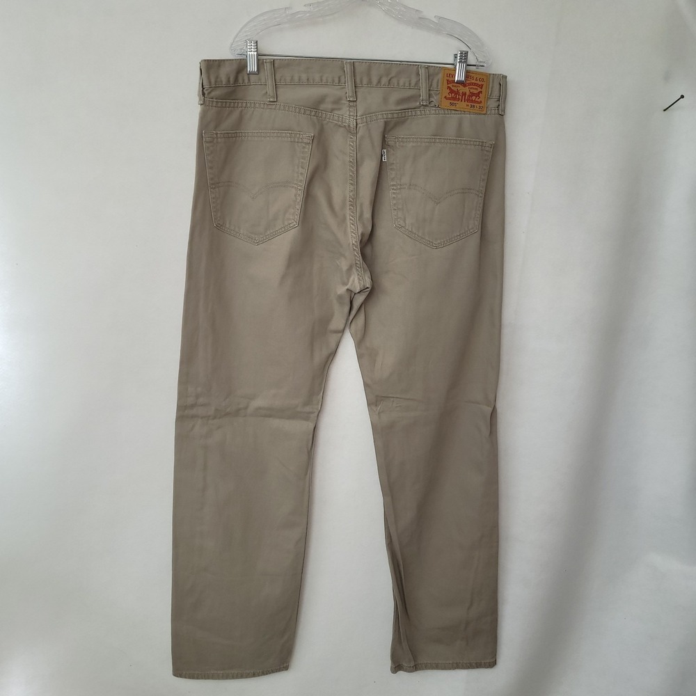 Levi's 505 Regular Fit Pants Mens 38x32 Khaki Tan Straight Leg Twill Flaw READ - Picture 2 of 13